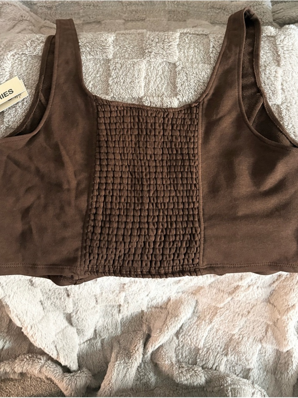 No Boundaries Brown Smocked Crop Top